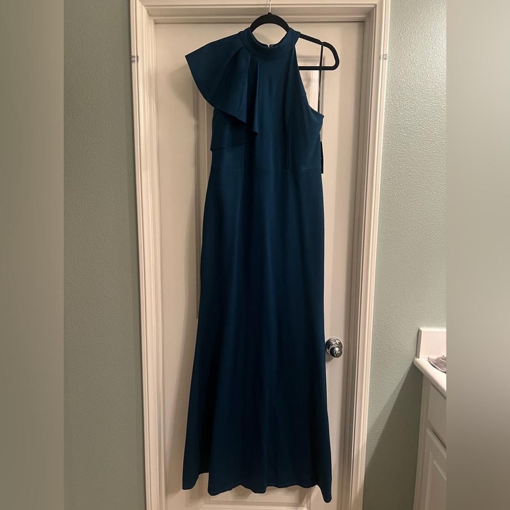 Lulu's Deep Blue One-Shoulder Dress